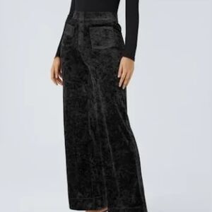 Halara Black Velvet Wide Leg Pants Medium High Rise Athleisure Pull On NWT